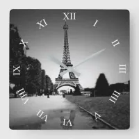 Eiffel Tower In B&W Spotlight Square Wall Clock