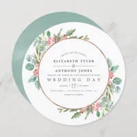 Watercolor Geometric Eucalyptus Christmas Wedding Invitation