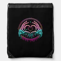 Heart Sign Skeleton Hand - Spooky Skeleton Hallowe Drawstring Bag