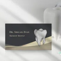 Professional Black and Gold 3D Tooth Icon Dentist Business Card