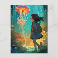 Fantasy Girl in Jellyfish Forest Postcard