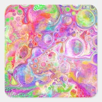 Pink, Lime Green and Blue Bubbly Art    Square Sticker