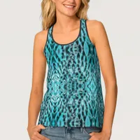 Chic animal print in blue - feathers tank top