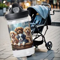 Cute puppies in a basket, personalizable  water bottle