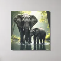 Mama and Baby Elephant in African-Rainforest Canvas Print