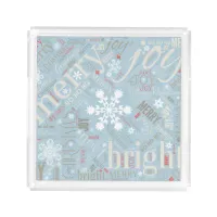 Christmas Text and Snowflake Pattern Blue ID257 Acrylic Tray