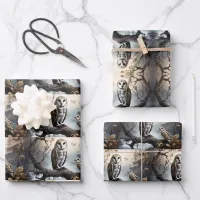 Beautiful barn owls on a branch  wrapping paper sheets