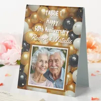 Black and Gold Balloons | Personalized Anniversary Table Tent Sign