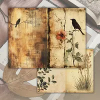 Vintage Old Page Floral Birds Junk Journal