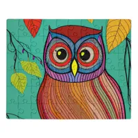 Quirky Colorful Folk Art Abstract Owl Jigsaw Puzzle