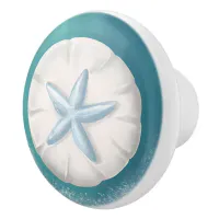 Teal Starfish and Sand Dollar Beachy  Ceramic Knob