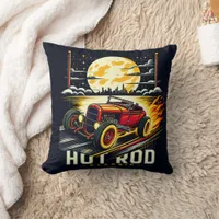 Classic hot rod racing under the full moon's glow throw pillow