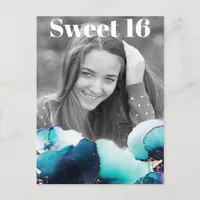 *~* Sweet 16 Birthday Photo TEAL Abstract AP29  In Invitation Postcard
