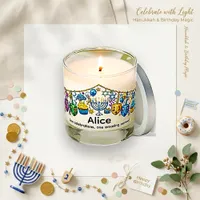 Colorful Blue Hanukkah Birthday Menorah Art Scented Candle