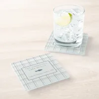 Classic Customizable Plaid Lake House Blue Fish Glass Coaster