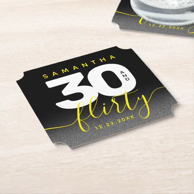 Modern Girly Bright Yellow 30 and Flirty Paper Coaster