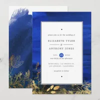 Royal Blue and Gold Watercolor Wedding Invitation