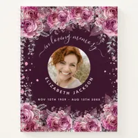 Guest book memorial burgundy florals photo funeral