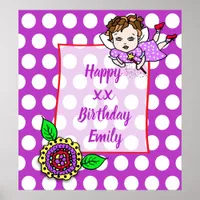 Pretty Brown Hair Fairy Girl Happy Birthday Poster