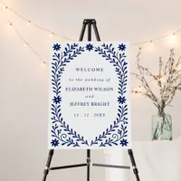 Boho Navy Floral Wedding Welcome Sign