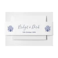 Wedding Elegant Peacock Blue and White Customised Invitation Belly Band