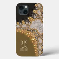 Gold Coral Lace Fractals Monogram iPhone 13 Case