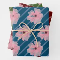 Pink Flowers And Stripes Wrapping Paper Sheets