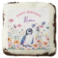 Penguin in Flowers Girl's Birthday Personalized Brownie