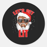 Let's Get Lit Drinking Santa Hat Christmas Lights  Classic Round Sticker
