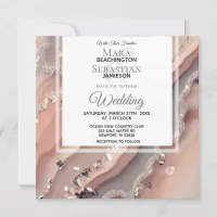 *~* QR Peach Salmon SILVER AGATE RSVP AR66 Wedding Invitation