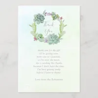 Watercolor Succulents Baby Shower Thank You Card