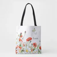 Poppies, Wildflowers, and Butterflies Floral Tote Bag