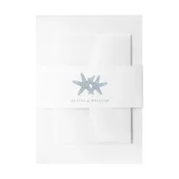 Minimal Beach Starfish Wedding Dusty Blue  Invitation Belly Band