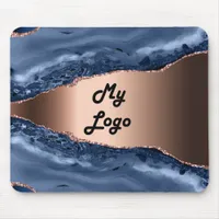 Blue agate marble rose gold business logo mouse pad