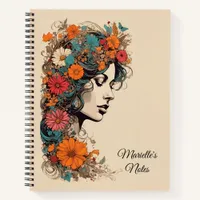 Retro Girl with Flowers in her hair Notebook