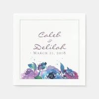 Deep Blue Purple Moody Twilight Floral Wedding Napkins