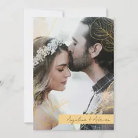 Modern Boho Watercolor Gold Leaf Photo Wedding Invitation