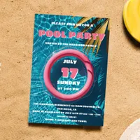 Tropical Aqua Paradise Summer Pool Party Invitation