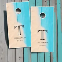 Rustic Turquoise Wood Beach Cornhole Set