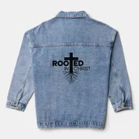 Cool Black Silhouette Rooted In Christ Christian Denim Jacket