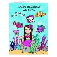 Jumbo Mermaid And Sea Creatures Birthday Card