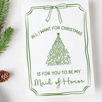 Chic Christmas Tree & Bow Maid of Honor Proposal Card