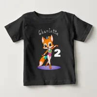 Happy 2nd Birthday Girly Ballet Dancer Fox | Black Baby T-Shirt