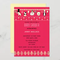 Cute Animals Baby Shower Dark Cerise Background Invitation