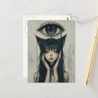 Woman With Cat Ears Surreal Eye Postcard