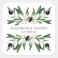 Rustic Modern Geometric Olive Branches Wedding  Square Sticker