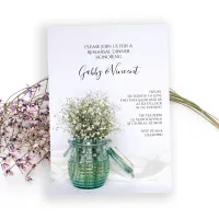 White Babys Breath in Blue Jar Rehearsal Dinner Invitation