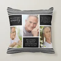 Stripe Photo Collage Memorial Tribute Throw Pillow