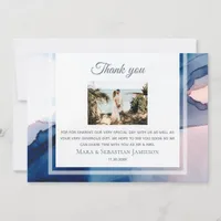 ~ Blue Pink AR17 Watercolor Elegant Trendy Wedding Thank You Card