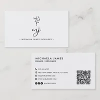 Modern Elegant Script Monogram QR Code Business Card